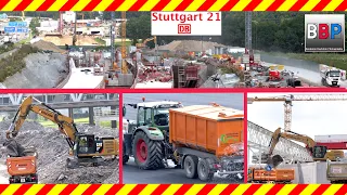 [Update] Flughafentunnel Stuttgart 21: CAT, Liebherr, Mercedes, MAN, Trucks, Stuttgart, 20.07.2021.