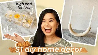 HIGH END DOLLAR STORE DIY HOME DECOR | Pressed Flowers Epoxy Resin, Arch Candle Holder, Marbled Vase
