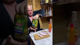 Russian Man Eats Meat, Pickles, And Drinks Vodka