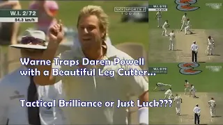 Shane Warne sets up Daren Powell.. Throws everything at him.. finally Traps him Around the Legs