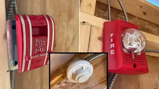 Fire alarm in a new shed building installing all the devices programming and tying in to the system