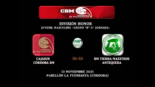 CAJASUR CÓRDOBA BM vs BM TIERRA MAESTROS ANTEQUERA DIVISIÓN HONOR JUVENIL GRUPO "B", 13-11-21.