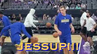 📺 Justinian Jessup pregame 💦 splashing, Kuminga and Moody rebounding for Warriors pregame at SAC