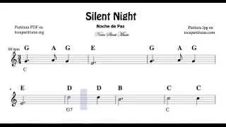 Silent Night Easy Notes Sheet Music for Flute Violin Recorder Oboe    beginners of treble clef Carol