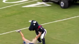 Texans mascot Toro whipping the Titan fan