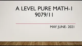 AS & A Level Pure Mathematics Paper 1 9709/11 May/June 2021