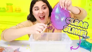 CUTTING GIANT GLITTERY SQUISHY BALLS INTO CLEAR SLIME Slimeatory #511