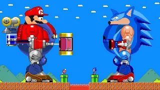 Mario vs Sonic - Robot Battle in Super Mario Bros. | Game Animation | MARIO HP 1