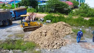 Starting new Project! Filling rocks up on land small area  KOMAT'SU D20p with Dump trucks u