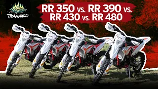 Bike Test: 2020 Beta RR 350 vs RR 390 vs RR 430 vs RR 480 | Four-Stroke Range