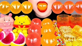 ASMR YELLOW PINK DESSERTS 노란색 분홍색 디저트 *먹는 컵젤리, 복숭아젤리, 망고젤리, 벌집꿀 EDIBLE JELLO CUPS, HONEYCOMB MUKBANG