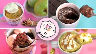 1 Minute Microwave Mug Cake Recipes | 4 Back To School Treats | Mug Cake Compilation