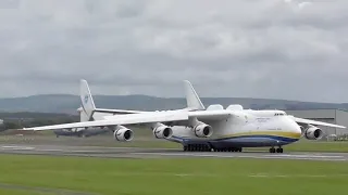 Antonov AN-225 Mriya at Glasgow Prestwick Airport, PIK (landing, taxi & takeoff)