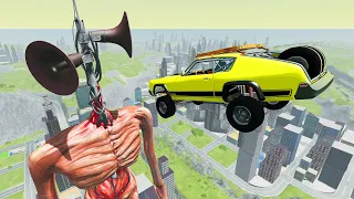 Jumping Cars In City With Siren Head - Beamng Drive Game