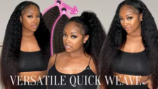 Get the Look! Versatile Quick Weave Install with Kinky Straight Hair and Leave Out ft. Unice hair