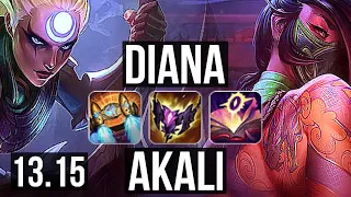 DIANA vs AKALI (MID) | 5/0/3, 1100+ games, 1.4M mastery | NA Master | 13.15