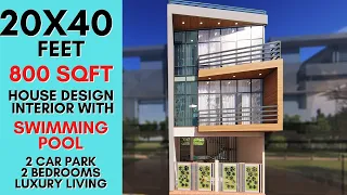 20X40 Feet, 800 sqft Ultra Modern House With  Swimming Pool | Full Glazed House Facade | ID-046