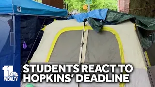 Protestors and other students response to Hopkin's encampment deadline