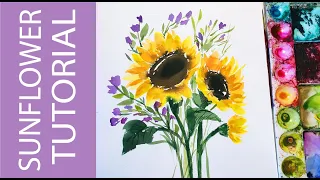 Watercolor Sunflower Painting for Beginners /Real Time/ Daily painting/Step by Step