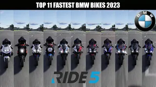 TOP 10 FASTEST BMW SUPERBIKE 2023 TOP SPEED BATTLE | RIDE 5 ALL FASTEST BMW BIKES