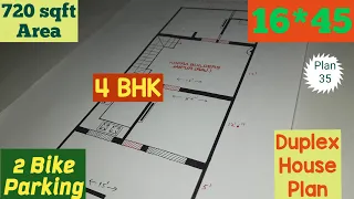 16 * 45 | 4 BHK Duplex house plan | 720 Sqft Area | केडीपीआरऐ बिल्डर्स