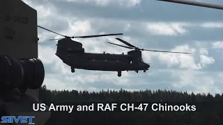 RAF And US Army Aviation Huge CH-47 Chinook Chopper Takeoffs And Landings