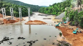 Incredible Excavator Making Dam On Hilly River For High Bridge Construction Project SUNWARD SW365E