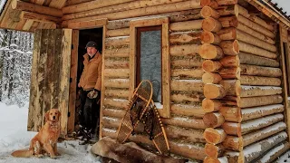 Off Grid Log Cabin: Alone with my Dog in an Ice Storm