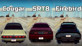 NFS Heat: Mercury Cougar vs Dodge Challenger SRT8 vs Pontiac Firebird - Drag Race