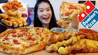 DOMINO'S FAMILY FEAST!! Sambal Chili Chicken & Prawn Pizza, Garlic & Cheese Bread - Mukbang w/ Asmr