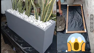 como hacer una maceta de cemento rectangular, jardinera muy facil👁️.