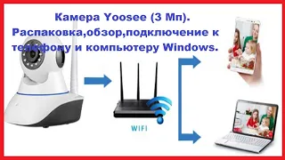 Поворотная WIFI IP камера Yoosee 3 Мп Распаковка,обзор , подключение к телефону и компьютеру Windows