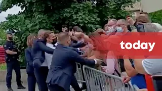 French president Macron slapped in the face during walkabout