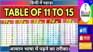 Table of 11 to 15 in hindi | Hindi Pahade | Multiplication Table | Pahada hindi mein #पहाड़ा #table
