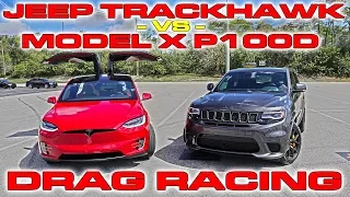 Tesla Model X P100D Ludicrous sets World Record vs Jeep Trackhawk Drag Racing 1/4 Mile