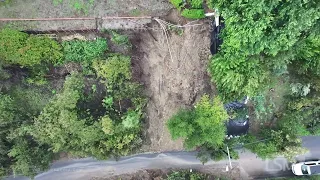 02-05-2024 Los Angeles, CA - Landslide from flooding badly damages homes - drone