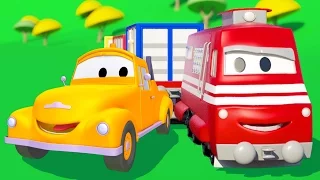 Troy Vlak a Odtahový vůz Tom | Animák z prostředí staveniště s auty a nákladními vozy
