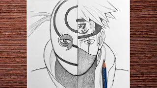 Anime sketch | how to draw Kakashi vs Obito - [Naruto] step by step easy