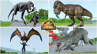 Stormy Day Human Hunting Animations of All Dinosaurs & Flying Reptiles 🦖 Jurassic World Evolution 2