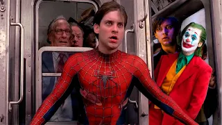 Spiderman saves Joker and Bully maguire from a train