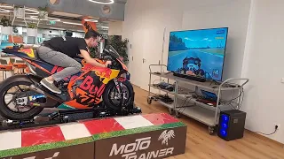 Riding a real MotoGP bike playing MotoGP game on Moto Trainer, the best motorcycle simulator