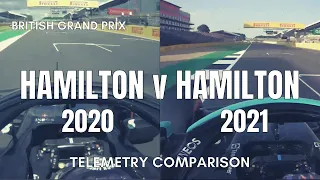 The fastest cornering car vs. 2021 pole lap at British GP: Telemetry comparison of Lewis' poles