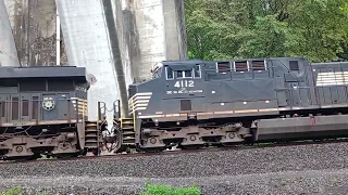 I caught the engines on the B&LE cars, and a NS container/trailer train