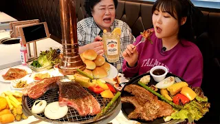 All- You-can-Eat BBQ at 20 USD🥩Pork Steak with Peach tree Highball Mukbang🍹