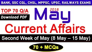 70 Important MCQs | May 2nd Week | Current Affairs + Static GK Based on Current Affairs 2018