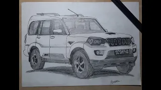 Mahindra Scorpio Pencil Sketch🚗