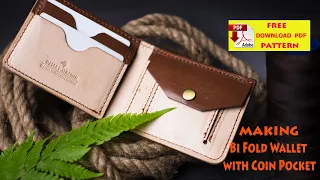 Making Leather Bi Fold Wallet with Coin Pocket | DIY | Free Pattern PDF