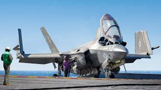 Inside US Aircraft Carrier Hypnotic Launch of $340 Million Stealth Jet in Middle of the Ocean