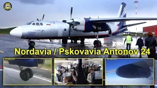 Nordavia (Pskovavia) Antonov 24 Murmansk-Archangelsk, midsummer night [AirClips full flight series]