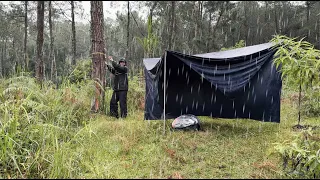 SOLO CAMPING IN HEAVY RAIN AND THUNDERSTORM - RELAXING RAIN SOUNDS - AMSR